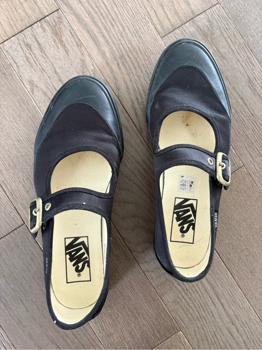 Vans Black Mary Jane Flats with Gold Buckle